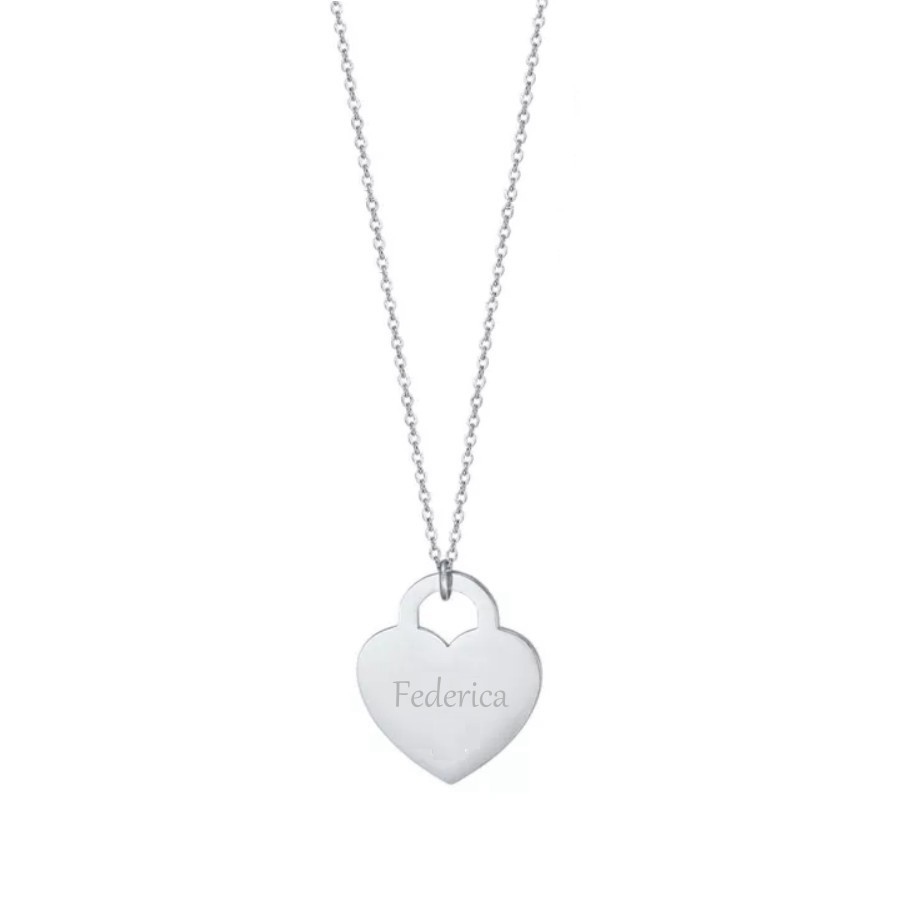 Collana con Ciondolo Cuore a Lucchetto | Acciaio Inossidabile | Personalizzato con Incisione Laser - immagine 3