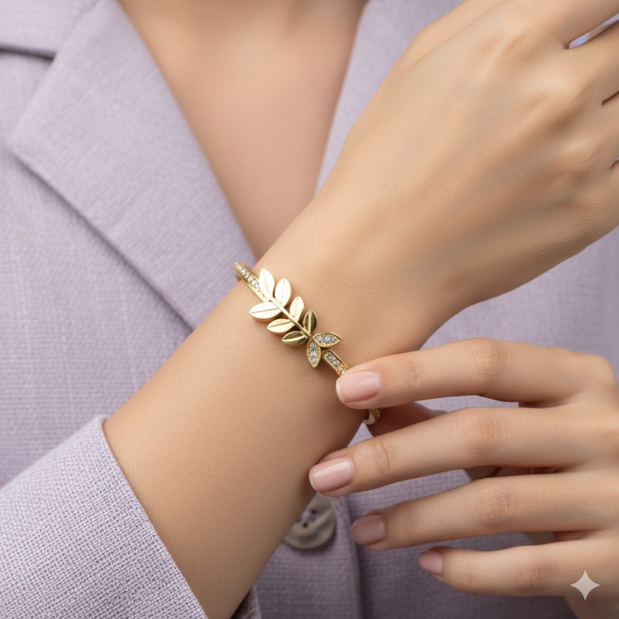Bracciale Rigid Foglie | Acciaio Inossidabile | Apri & Chiudi a Molla - immagine 4