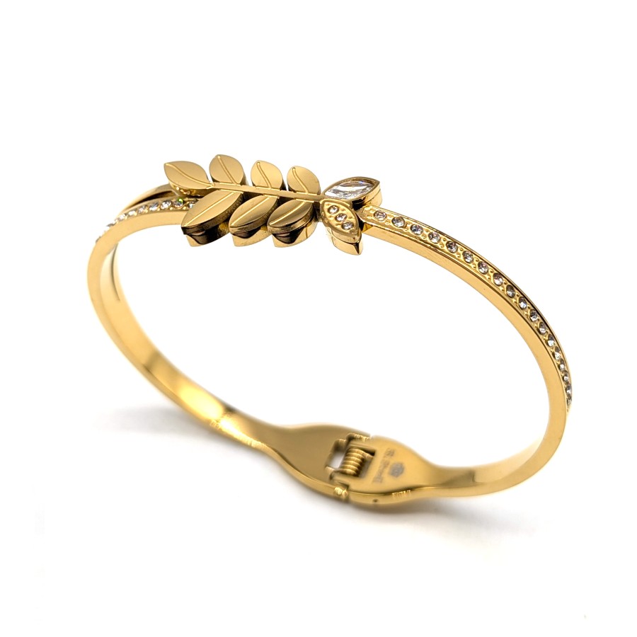 Bracciale Rigid Foglie | Acciaio Inossidabile | Apri & Chiudi a Molla - immagine 3