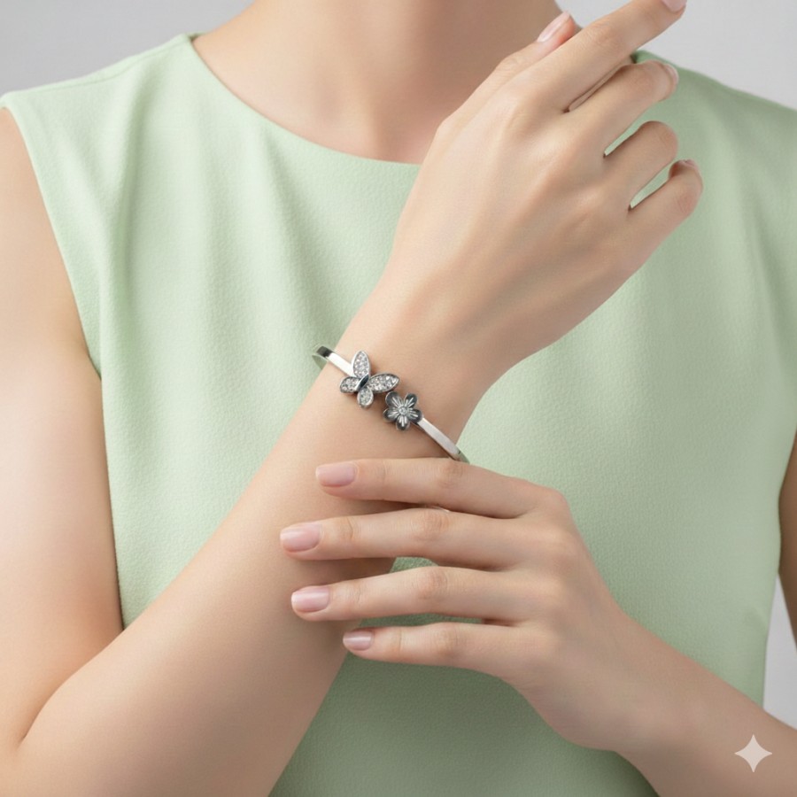 Bracciale Rigid Butterfly | Acciaio Inossidabile | Apri & Chiudi a Molla - immagine 2